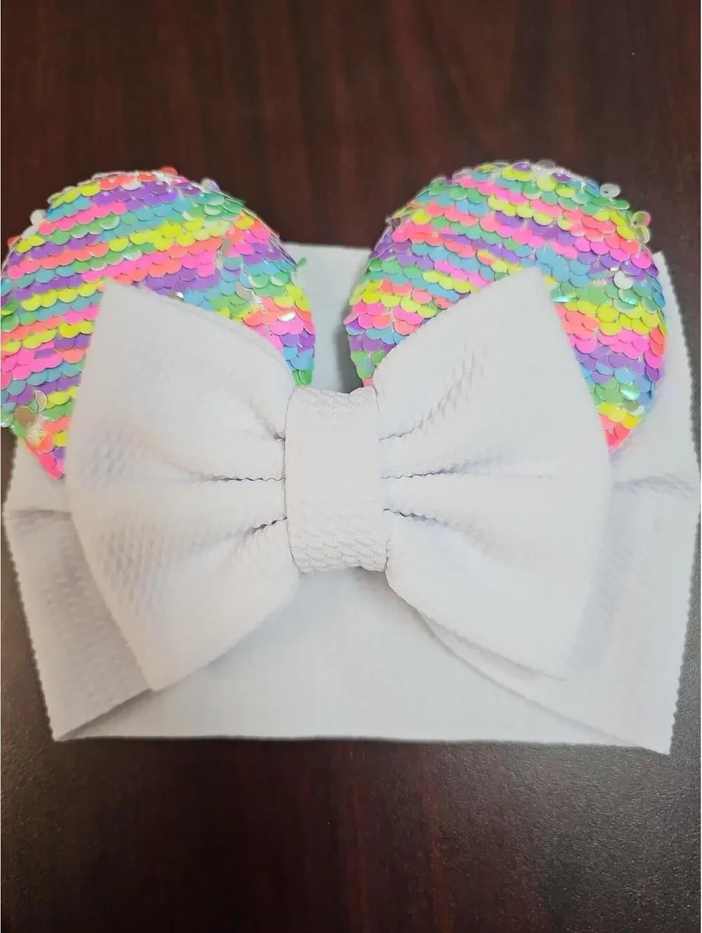 Baby Girls Sequin Headband Minnie Mouse Ears Bow Knot Turban Head wrap Set Of 2